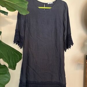 Elegant Navy Midi Dress with Lace Trim